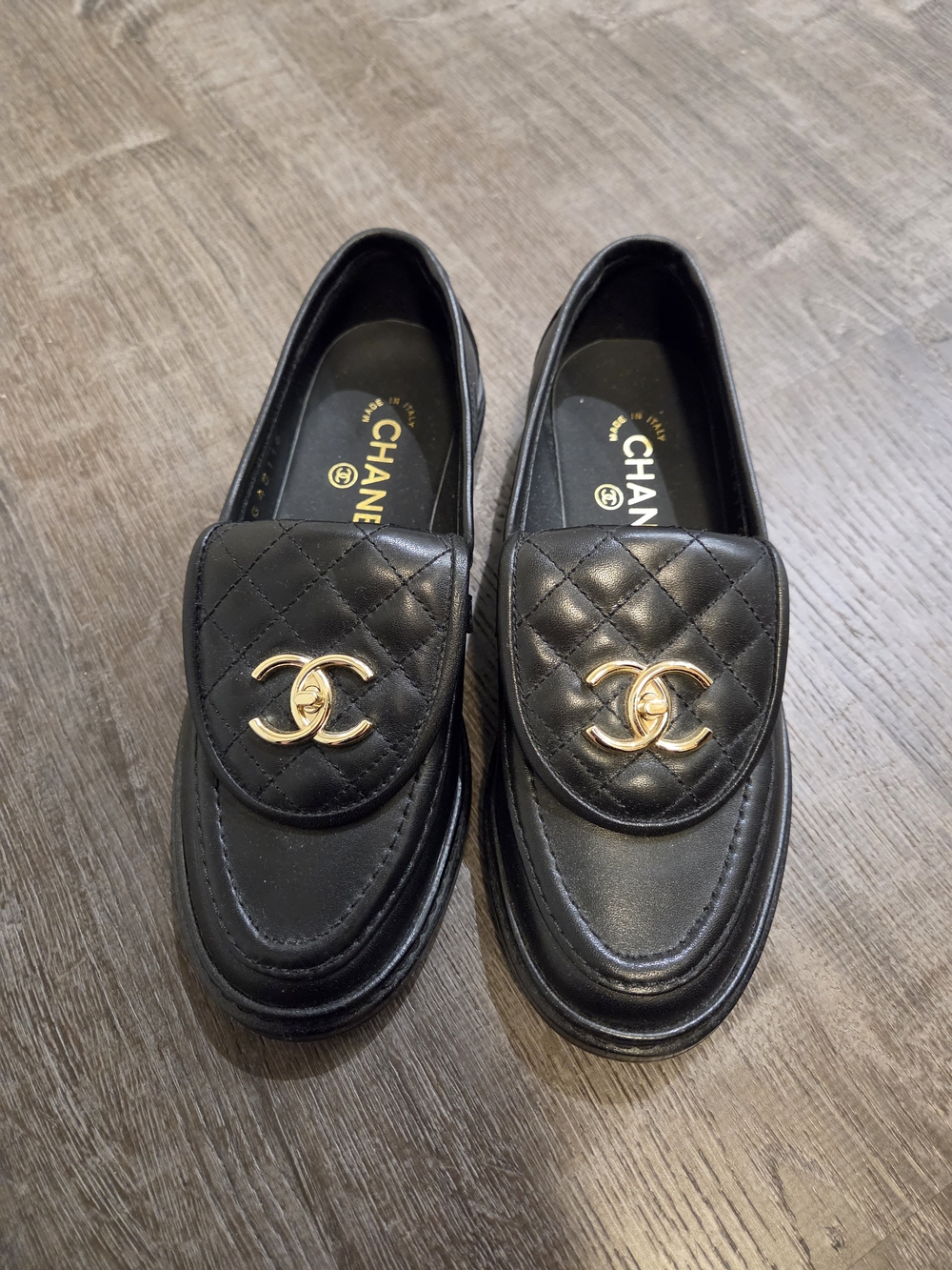 CC Black Quilted Leather Loafers with Gold CC Hardware size 6 - Picture 2 of 3